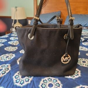 Michael Kors Black Textured Tote with Leather Handles